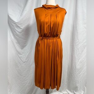 The Fold Sleeveless 100% Silk Midi Dress Mock Drape Neck